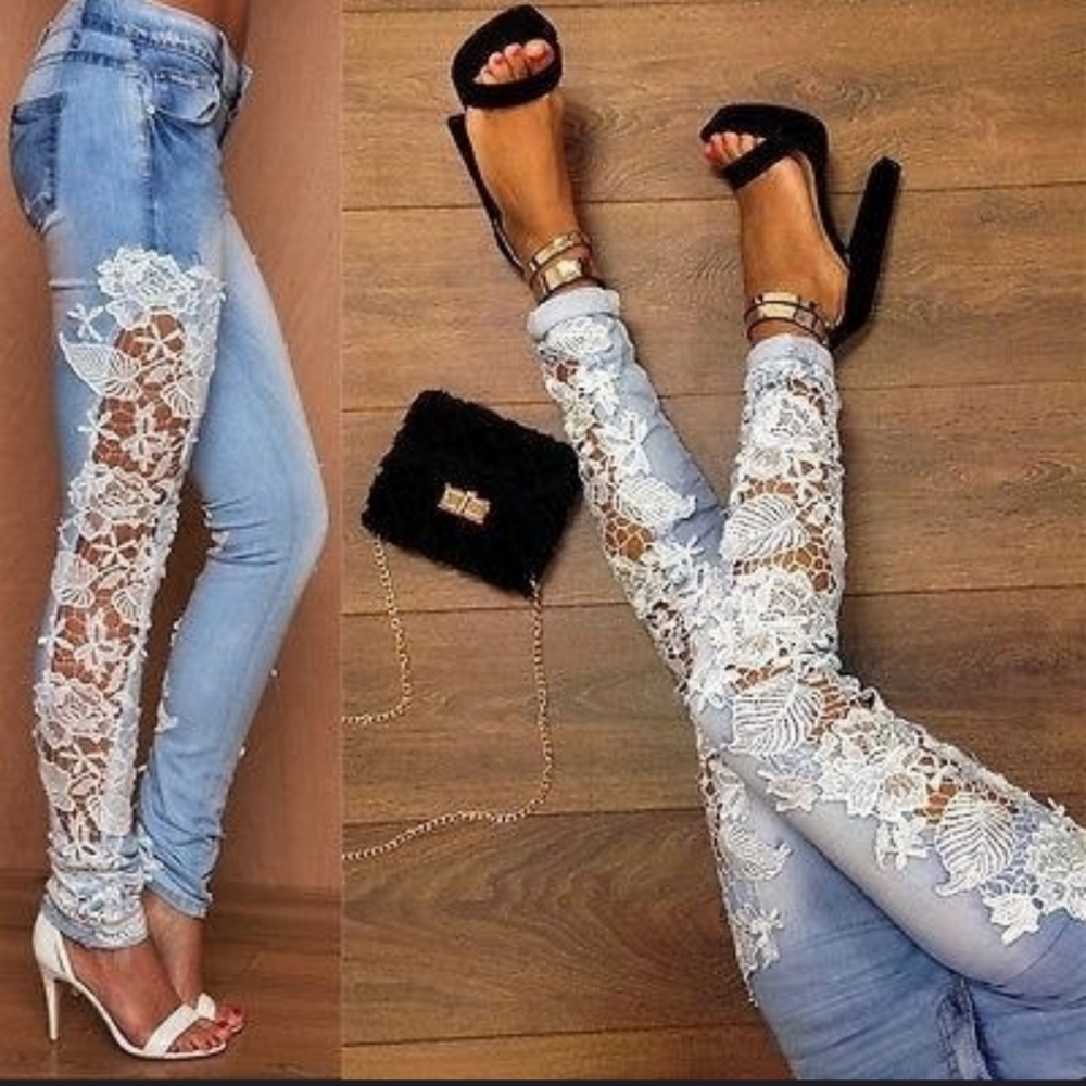 Light Blue Laced Skinny Jeans